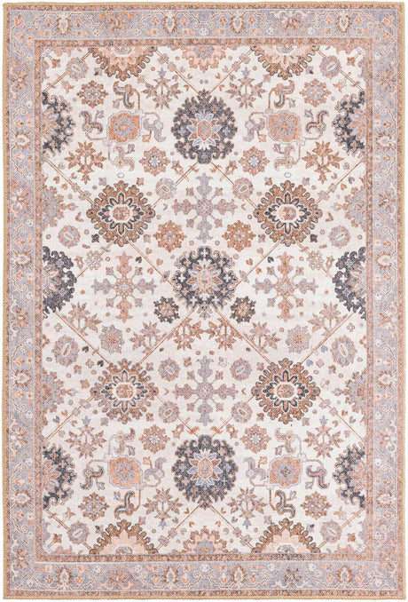 Washable Ivory 4' 1 x 6' 1 Timeless Rectangle Area Rug Easy to Clean Stain Resistant & Durable Traditional Classic Vintage Design Carpet for Sale at Rug Engine