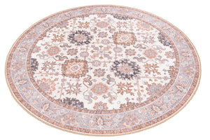 Washable Ivory 5' 1 x 5' 1 Timeless Round Area Rug Easy to Clean Stain Resistant & Durable Traditional Classic Vintage Design Carpet for Sale at Rug Engine