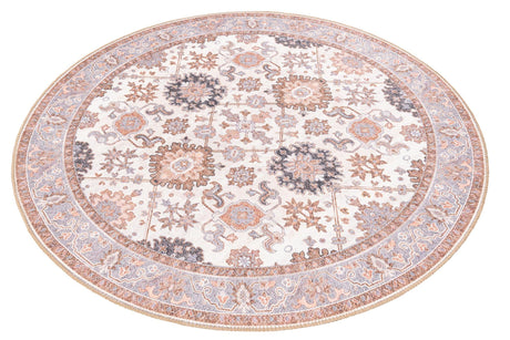 Washable Ivory 5' 1 x 5' 1 Timeless Round Area Rug Easy to Clean Stain Resistant & Durable Traditional Classic Vintage Design Carpet for Sale at Rug Engine