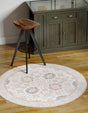 Washable Ivory 3' 6 x 3' 6 Timeless Round Area Rug Easy to Clean Stain Resistant & Durable Traditional Classic Vintage Design Carpet for Sale at Rug Engine