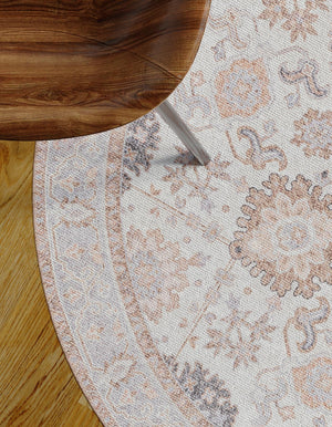 Washable Ivory 5' 1 x 5' 1 Timeless Round Area Rug Easy to Clean Stain Resistant & Durable Traditional Classic Vintage Design Carpet for Sale at Rug Engine