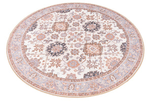 Washable Ivory 5' 1 x 5' 1 Timeless Round Area Rug Easy to Clean Stain Resistant & Durable Traditional Classic Vintage Design Carpet for Sale at Rug Engine