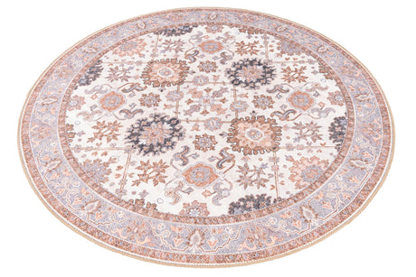 Washable Ivory 5' 1 x 5' 1 Timeless Round Area Rug Easy to Clean Stain Resistant & Durable Traditional Classic Vintage Design Carpet for Sale at Rug Engine