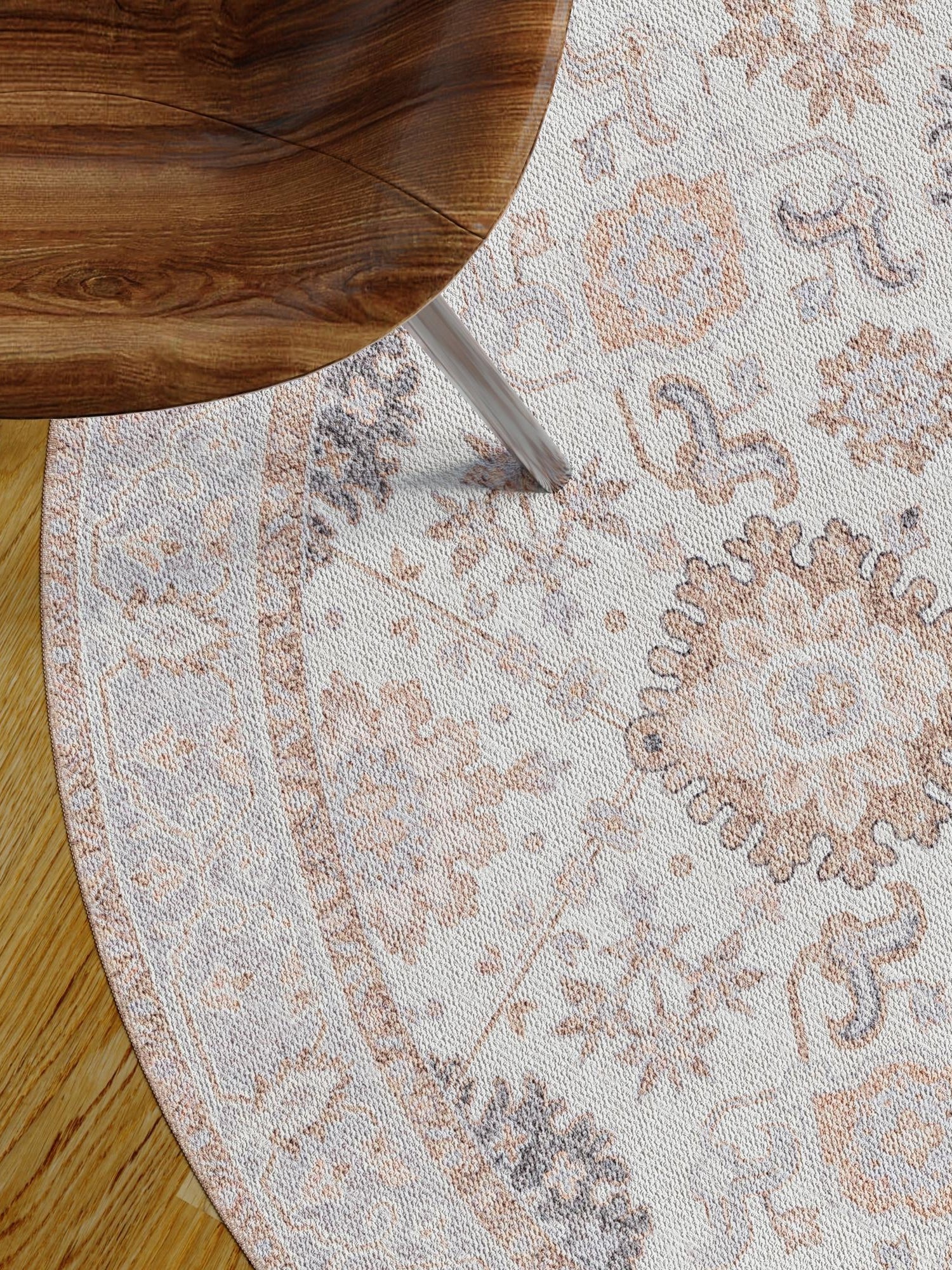 Washable Ivory 5' 1 x 5' 1 Timeless Round Area Rug Easy to Clean Stain Resistant & Durable Traditional Classic Vintage Design Carpet for Sale at Rug Engine