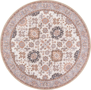 Washable Ivory 5' 1 x 5' 1 Timeless Round Area Rug Easy to Clean Stain Resistant & Durable Traditional Classic Vintage Design Carpet for Sale at Rug Engine