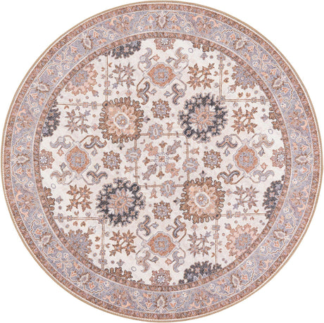 Washable Ivory 5' 1 x 5' 1 Timeless Round Area Rug Easy to Clean Stain Resistant & Durable Traditional Classic Vintage Design Carpet for Sale at Rug Engine