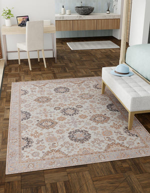 Washable Ivory 2' x 3' 1 Timeless Rectangle Area Rug Easy to Clean Stain Resistant & Durable Traditional Classic Vintage Design Carpet for Sale at Rug Engine
