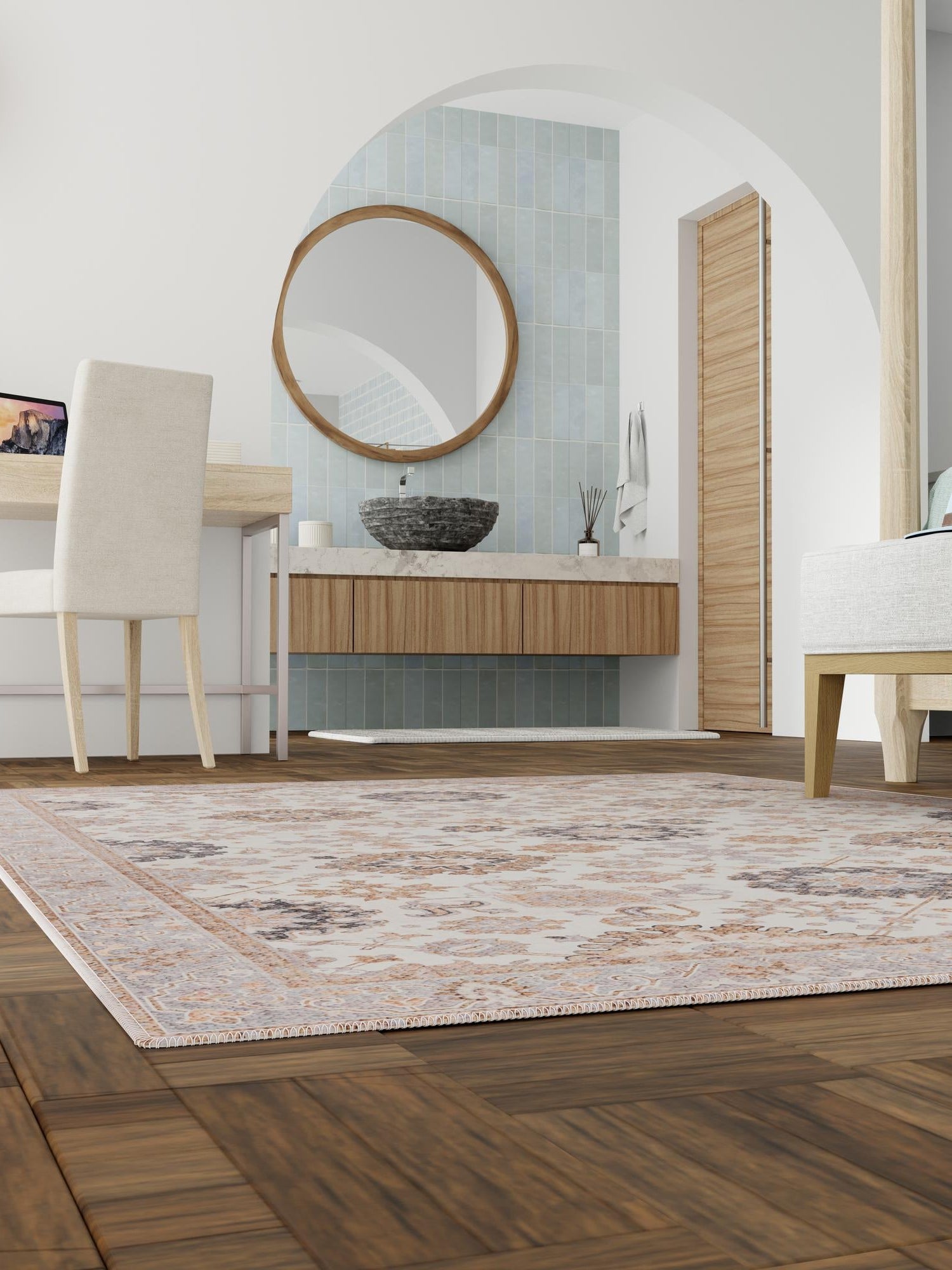 Washable Ivory 8' 4 x 12' Timeless Rectangle Area Rug Easy to Clean Stain Resistant & Durable Traditional Classic Vintage Design Carpet for Sale at Rug Engine