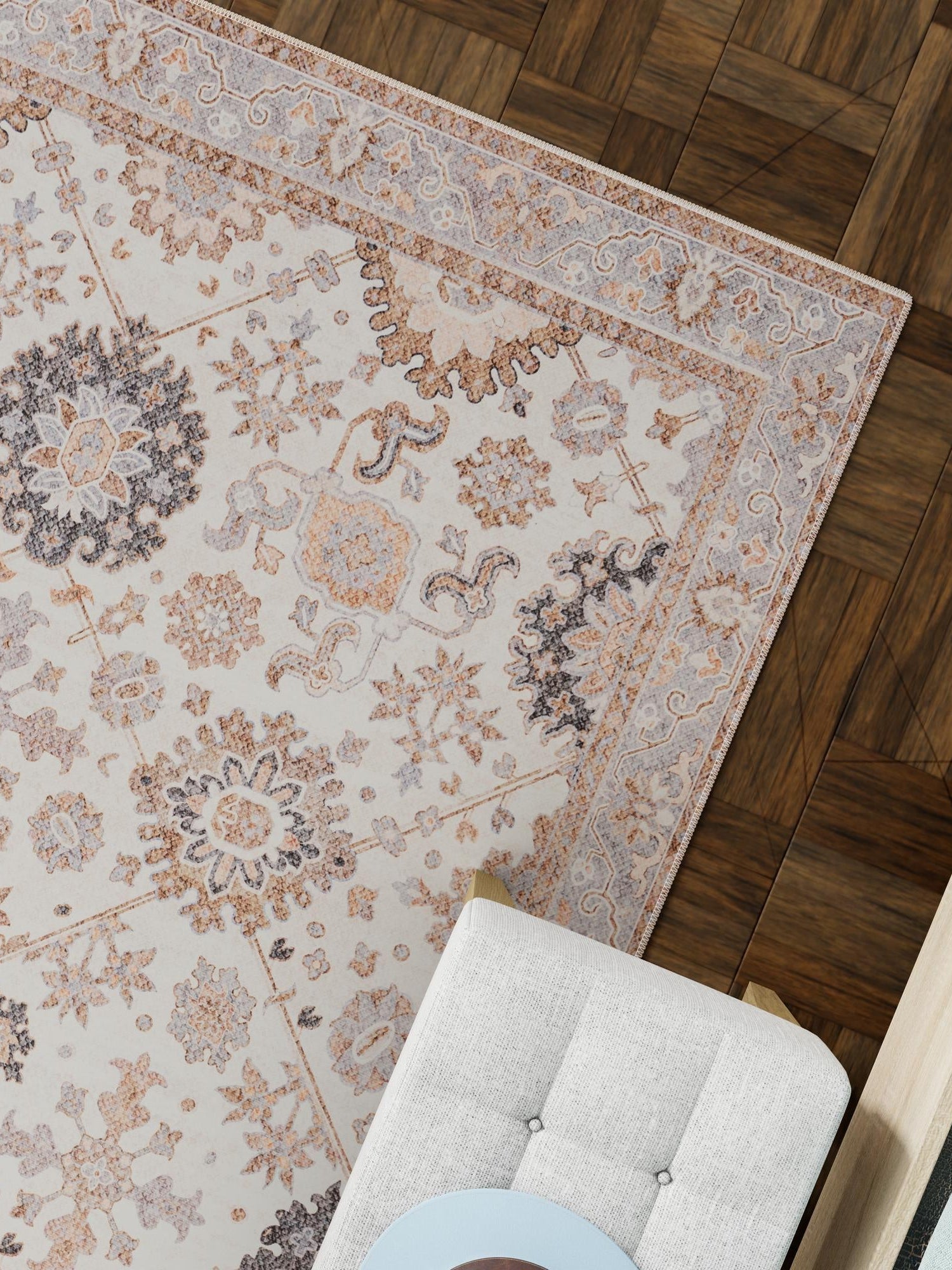 Washable Ivory 3' 6 x 5' 6 Timeless Rectangle Area Rug Easy to Clean Stain Resistant & Durable Traditional Classic Vintage Design Carpet for Sale at Rug Engine