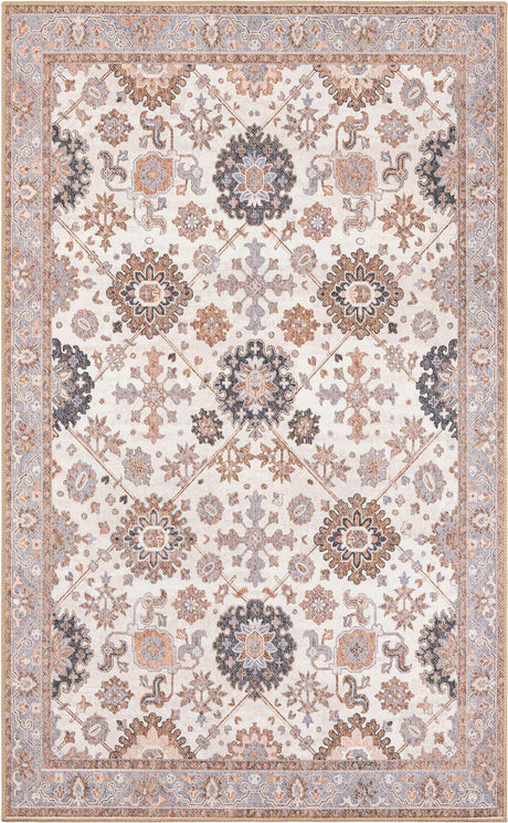Washable Ivory 5' 1 x 8' Timeless Rectangle Area Rug Easy to Clean Stain Resistant & Durable Traditional Classic Vintage Design Carpet for Sale at Rug Engine