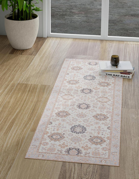 Washable Ivory 2' x 6' 1 Timeless Runner Area Rug Easy to Clean Stain Resistant & Durable Traditional Classic Vintage Design Carpet for Sale at Rug Engine