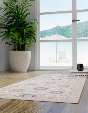 Washable Ivory 2' 7 x 10' Timeless Runner Area Rug Easy to Clean Stain Resistant & Durable Traditional Classic Vintage Design Carpet for Sale at Rug Engine