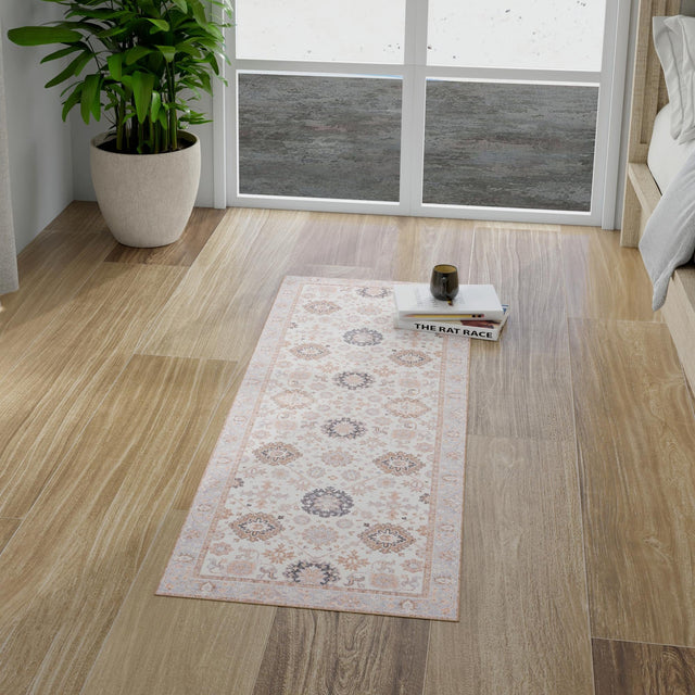 Washable Ivory 2' x 6' 1 Timeless Runner Area Rug Easy to Clean Stain Resistant & Durable Traditional Classic Vintage Design Carpet for Sale at Rug Engine