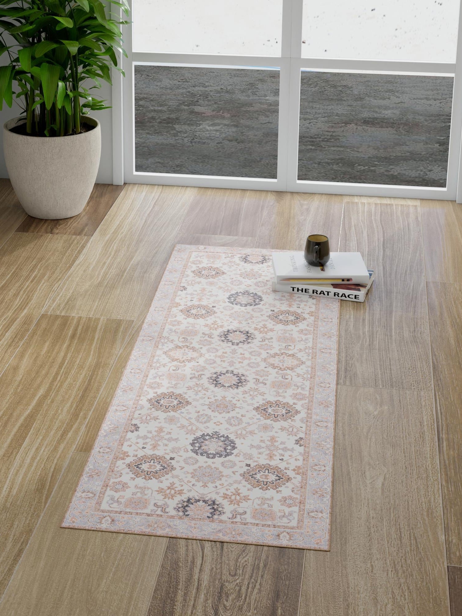 Washable Ivory 2' 7 x 12' Timeless Runner Area Rug Easy to Clean Stain Resistant & Durable Traditional Classic Vintage Design Carpet for Sale at Rug Engine