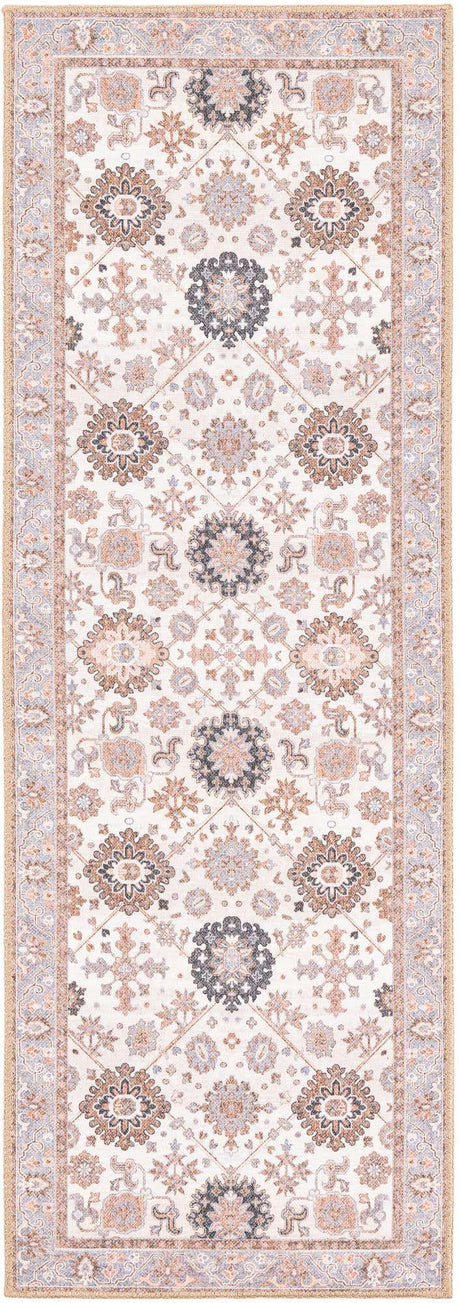 Washable Ivory 2' x 6' 1 Timeless Runner Area Rug Easy to Clean Stain Resistant & Durable Traditional Classic Vintage Design Carpet for Sale at Rug Engine