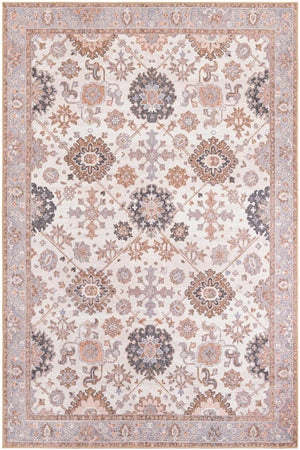 Washable Ivory 6' 1 x 9' Timeless Rectangle Area Rug Easy to Clean Stain Resistant & Durable Traditional Classic Vintage Design Carpet for Sale at Rug Engine