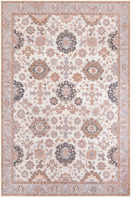 Washable Ivory 6' 1 x 9' Timeless Rectangle Area Rug Easy to Clean Stain Resistant & Durable Traditional Classic Vintage Design Carpet for Sale at Rug Engine