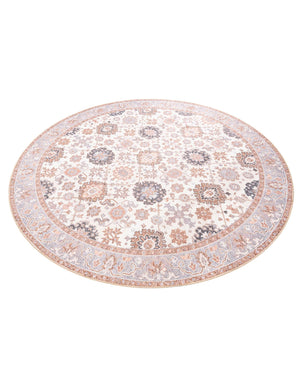 Washable Ivory 7' 10 x 7' 10 Timeless Round Area Rug Easy to Clean Stain Resistant & Durable Traditional Classic Vintage Design Carpet for Sale at Rug Engine