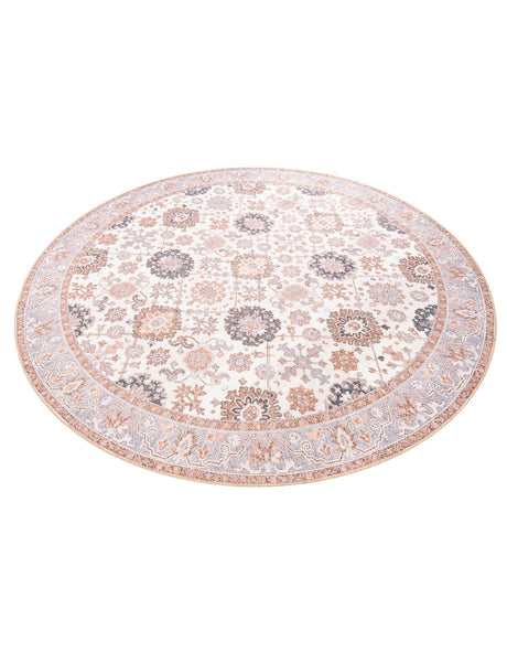 Washable Ivory 7' 10 x 7' 10 Timeless Round Area Rug Easy to Clean Stain Resistant & Durable Traditional Classic Vintage Design Carpet for Sale at Rug Engine