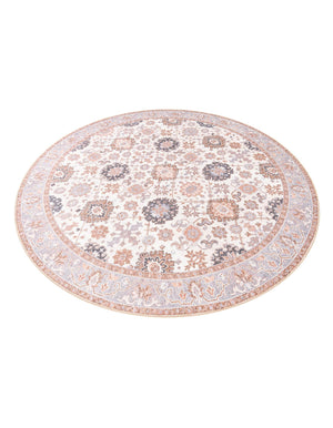 Washable Ivory 7' 10 x 7' 10 Timeless Round Area Rug Easy to Clean Stain Resistant & Durable Traditional Classic Vintage Design Carpet for Sale at Rug Engine