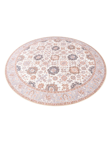 Washable Ivory 7' 10 x 7' 10 Timeless Round Area Rug Easy to Clean Stain Resistant & Durable Traditional Classic Vintage Design Carpet for Sale at Rug Engine