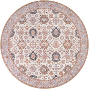 Washable Ivory 7' 10 x 7' 10 Timeless Round Area Rug Easy to Clean Stain Resistant & Durable Traditional Classic Vintage Design Carpet for Sale at Rug Engine