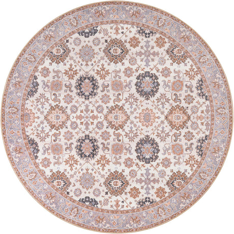 Washable Ivory 7' 10 x 7' 10 Timeless Round Area Rug Easy to Clean Stain Resistant & Durable Traditional Classic Vintage Design Carpet for Sale at Rug Engine