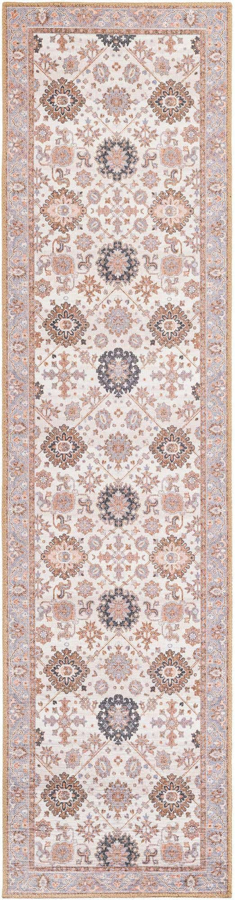 Washable Ivory 2' x 8' Timeless Runner Area Rug Easy to Clean Stain Resistant & Durable Traditional Classic Vintage Design Carpet for Sale at Rug Engine