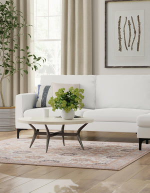 Washable Ivory 7' 10 x 7' 10 Timeless Square Area Rug Easy to Clean Stain Resistant & Durable Traditional Classic Vintage Design Carpet for Sale at Rug Engine