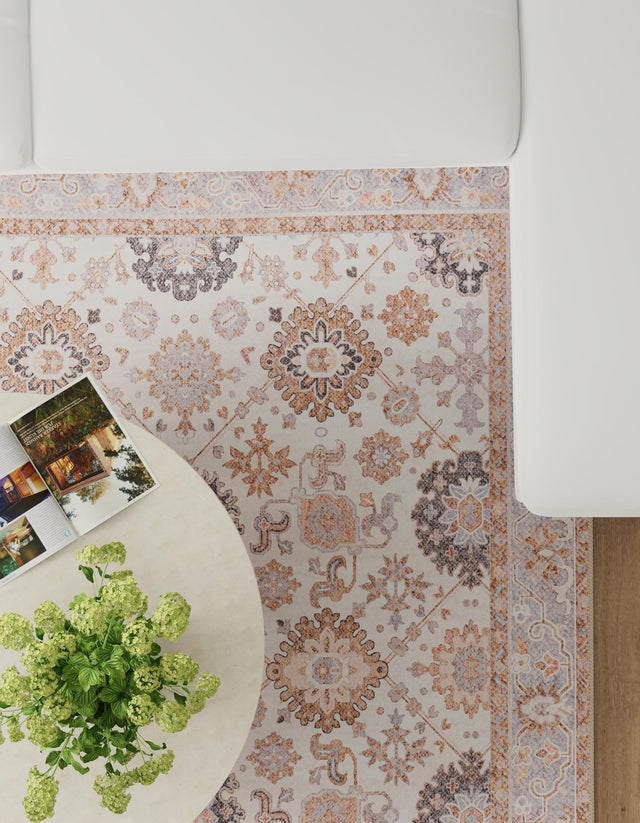 Washable Ivory 7' 10 x 7' 10 Timeless Square Area Rug Easy to Clean Stain Resistant & Durable Traditional Classic Vintage Design Carpet for Sale at Rug Engine