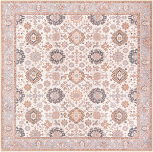 Washable Ivory 7' 10 x 7' 10 Timeless Square Area Rug Easy to Clean Stain Resistant & Durable Traditional Classic Vintage Design Carpet for Sale at Rug Engine