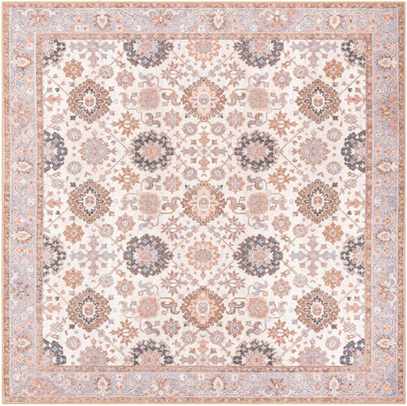 Washable Ivory 7' 10 x 7' 10 Timeless Square Area Rug Easy to Clean Stain Resistant & Durable Traditional Classic Vintage Design Carpet for Sale at Rug Engine