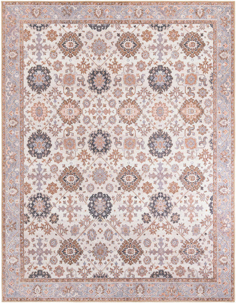 Washable Ivory 7' 10 x 10' Timeless Rectangle Area Rug Easy to Clean Stain Resistant & Durable Traditional Classic Vintage Design Carpet for Sale at Rug Engine