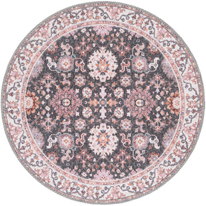 Washable Gray 2' x 2' Timeless Round Area Rug Easy to Clean Stain Resistant & Durable Traditional Classic Vintage Design Carpet for Sale at Rug Engine