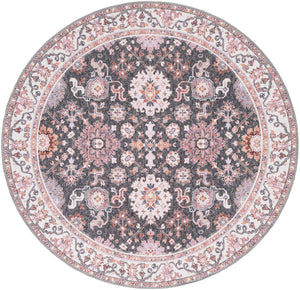 Washable Gray 3' 6 x 3' 6 Timeless Round Area Rug Easy to Clean Stain Resistant & Durable Traditional Classic Vintage Design Carpet for Sale at Rug Engine
