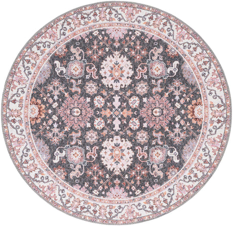Washable Gray 3' 6 x 3' 6 Timeless Round Area Rug Easy to Clean Stain Resistant & Durable Traditional Classic Vintage Design Carpet for Sale at Rug Engine