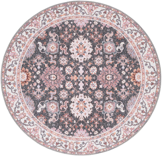 Washable Gray 3' 6 x 3' 6 Timeless Round Area Rug Easy to Clean Stain Resistant & Durable Traditional Classic Vintage Design Carpet for Sale at Rug Engine