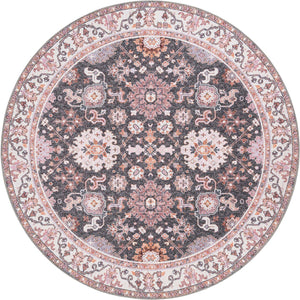 Washable Gray 5' 1 x 5' 1 Timeless Round Area Rug Easy to Clean Stain Resistant & Durable Traditional Classic Vintage Design Carpet for Sale at Rug Engine