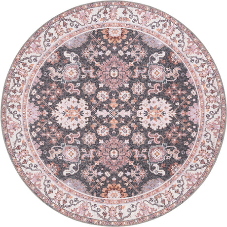 Washable Gray 5' 1 x 5' 1 Timeless Round Area Rug Easy to Clean Stain Resistant & Durable Traditional Classic Vintage Design Carpet for Sale at Rug Engine