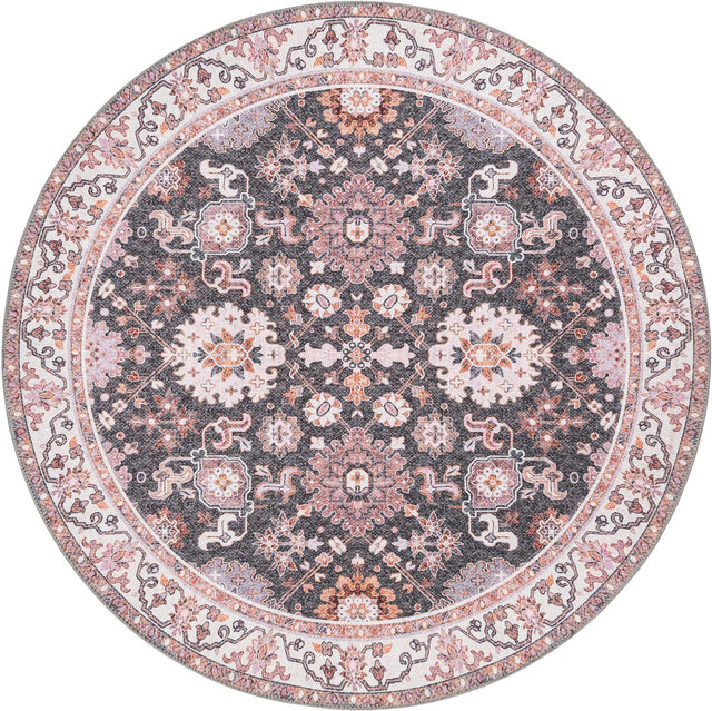 Washable Gray 5' 1 x 5' 1 Timeless Round Area Rug Easy to Clean Stain Resistant & Durable Traditional Classic Vintage Design Carpet for Sale at Rug Engine