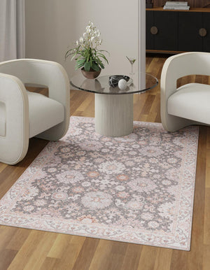 Washable Gray 2' x 3' 1 Timeless Rectangle Area Rug Easy to Clean Stain Resistant & Durable Traditional Classic Vintage Design Carpet for Sale at Rug Engine
