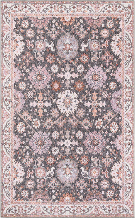 Washable Gray 5' 1 x 8' Timeless Rectangle Area Rug Easy to Clean Stain Resistant & Durable Traditional Classic Vintage Design Carpet for Sale at Rug Engine