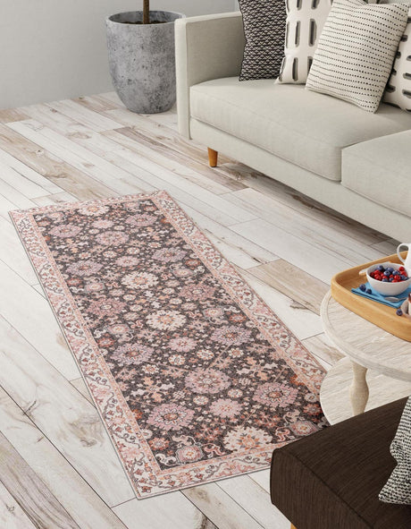 Washable Gray 2' 7 x 10' Timeless Runner Area Rug Easy to Clean Stain Resistant & Durable Traditional Classic Vintage Design Carpet for Sale at Rug Engine