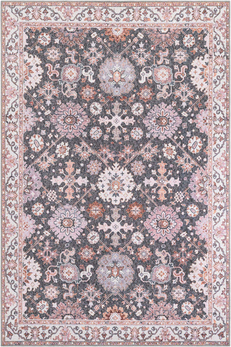 Washable Gray 6' 1 x 9' Timeless Rectangle Area Rug Easy to Clean Stain Resistant & Durable Traditional Classic Vintage Design Carpet for Sale at Rug Engine