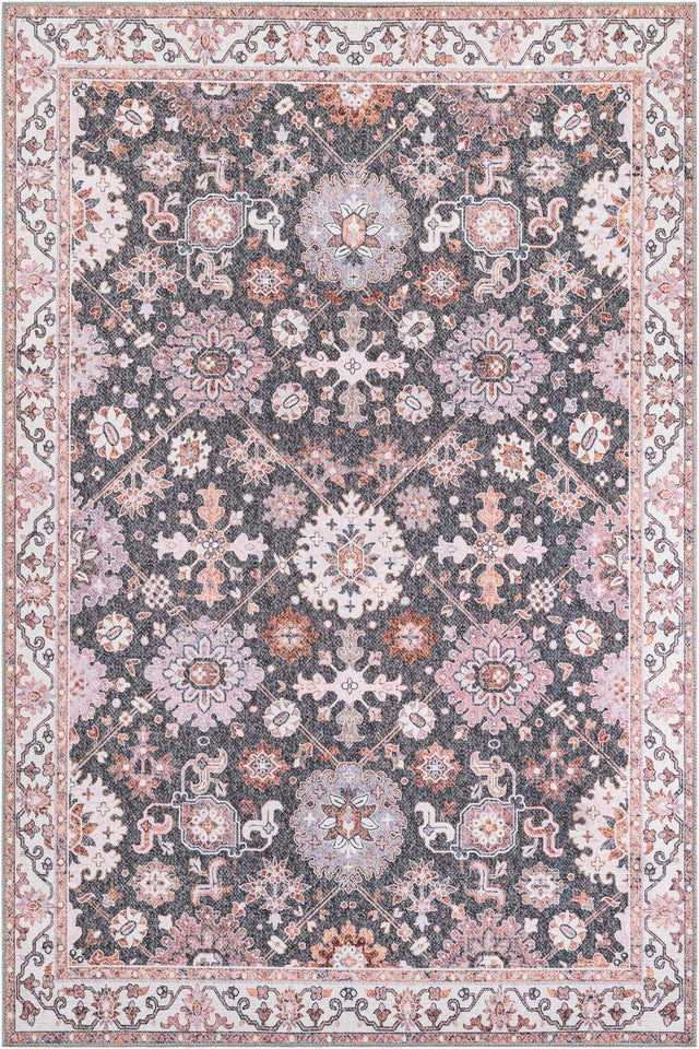 Washable Gray 6' 1 x 9' Timeless Rectangle Area Rug Easy to Clean Stain Resistant & Durable Traditional Classic Vintage Design Carpet for Sale at Rug Engine