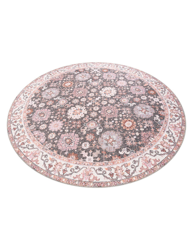 Washable Gray 7' 10 x 7' 10 Timeless Round Area Rug Easy to Clean Stain Resistant & Durable Traditional Classic Vintage Design Carpet for Sale at Rug Engine