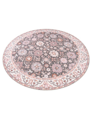 Washable Gray 7' 10 x 7' 10 Timeless Round Area Rug Easy to Clean Stain Resistant & Durable Traditional Classic Vintage Design Carpet for Sale at Rug Engine