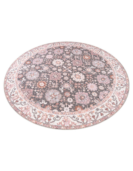Washable Gray 7' 10 x 7' 10 Timeless Round Area Rug Easy to Clean Stain Resistant & Durable Traditional Classic Vintage Design Carpet for Sale at Rug Engine