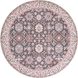 Washable Gray 7' 10 x 7' 10 Timeless Round Area Rug Easy to Clean Stain Resistant & Durable Traditional Classic Vintage Design Carpet for Sale at Rug Engine