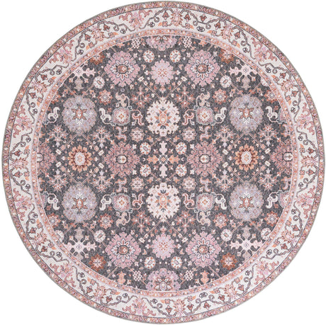 Washable Gray 7' 10 x 7' 10 Timeless Round Area Rug Easy to Clean Stain Resistant & Durable Traditional Classic Vintage Design Carpet for Sale at Rug Engine
